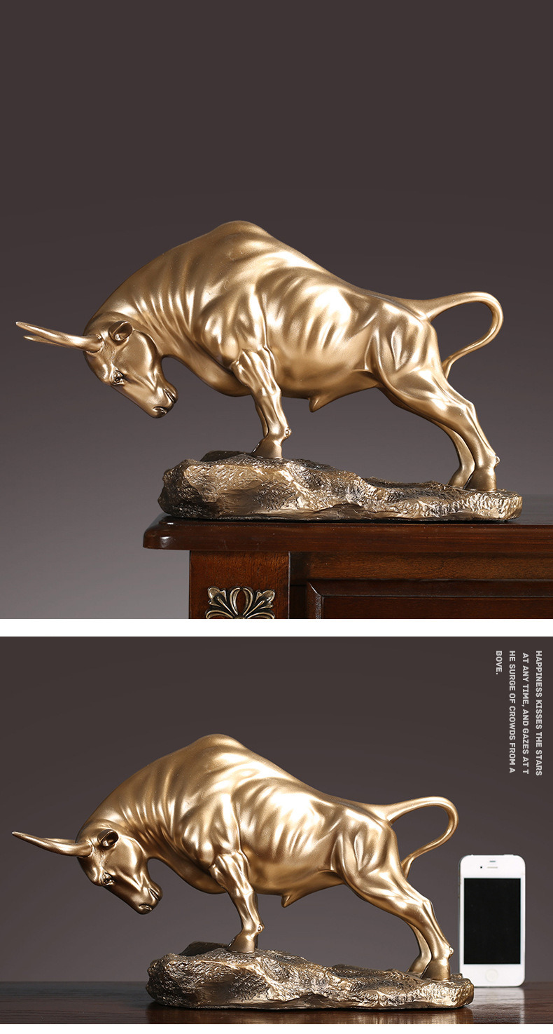 dropship NORTHEUINS 35cm Resin OX Figurines for Interior Wall Street Bull Wealth Statue Home Living Room Office Mascot Desktop Decoration