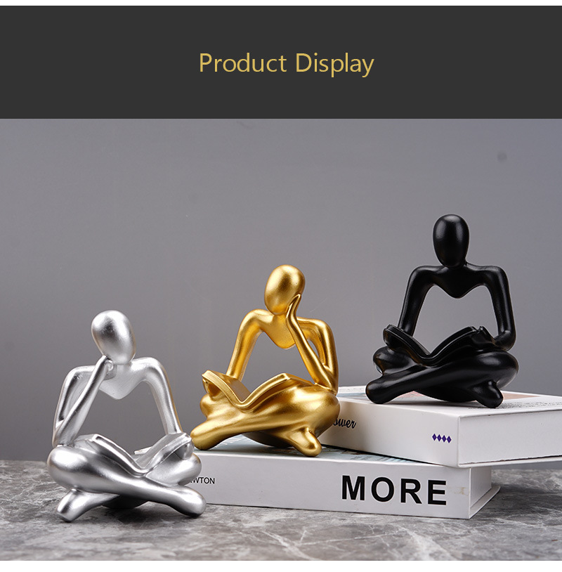 dropship NORTHEUINS Reading Man Resin Figurine for Study Room Desktop Abstract Thinker Figure Ornament Home Living Room Office Decoration