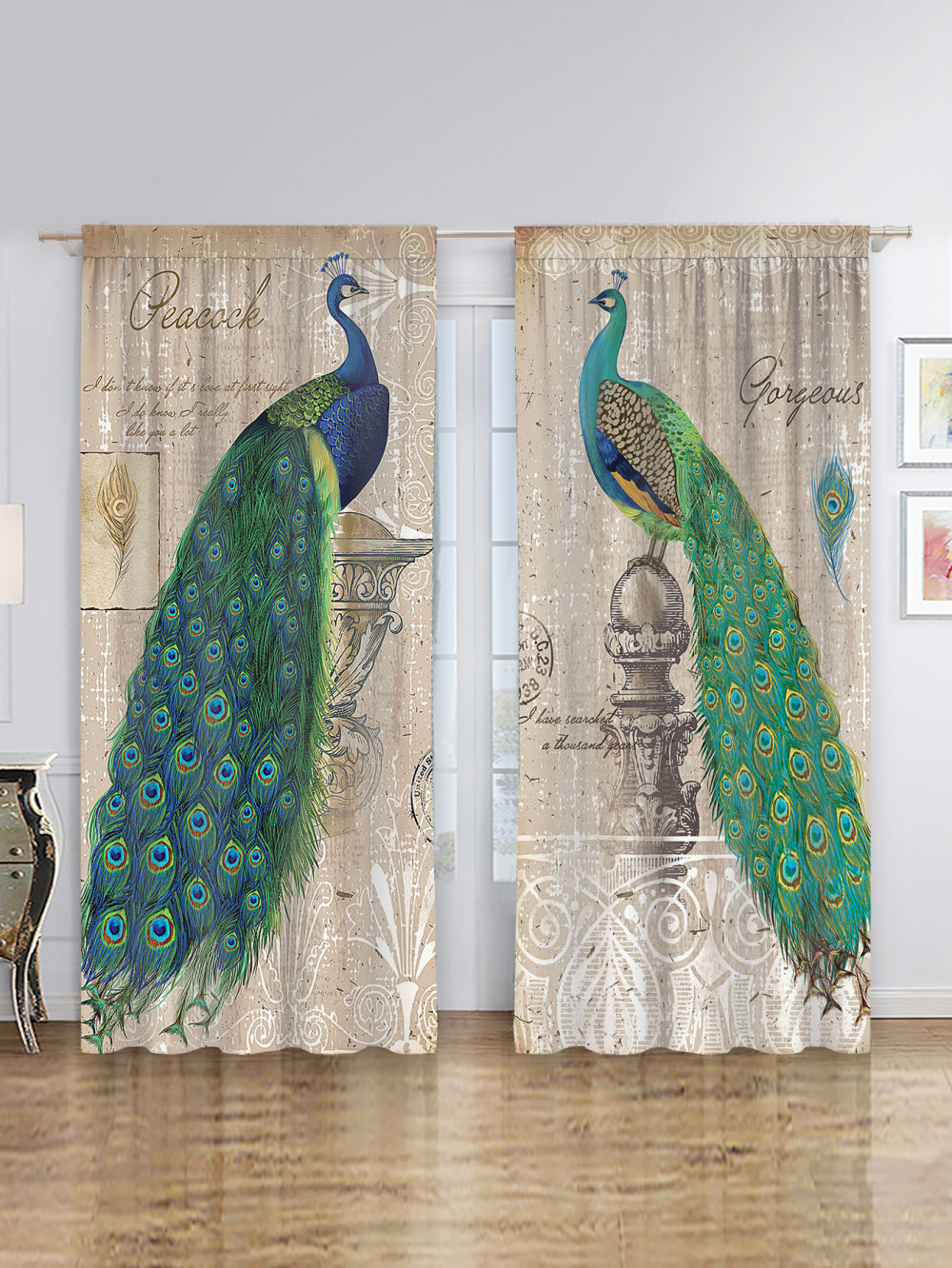 dropship 1 Pair Of Vintage Peacock Window Curtains