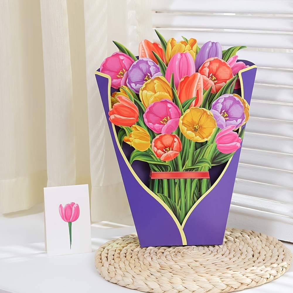 dropship 3D Pop Up Flower Bouquet Paper Flowers Cards; Forever Flower Bouquet Birthday Gift Greeting Cards With Note Card And Envelope For Women Girls Wife Mom Lovers Friend