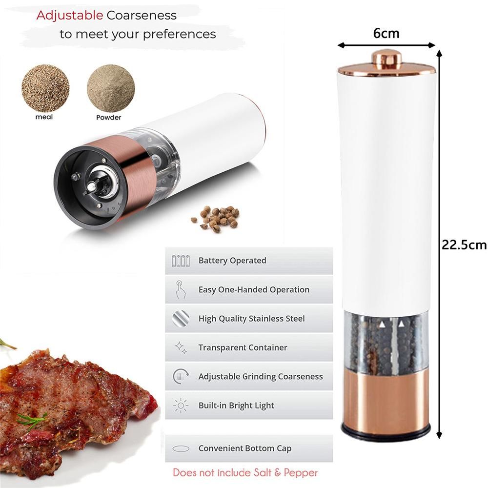 dropship 1PCS Electric Grinder Built In Light Adjustable Grind Size Stainless Steel Mill For Salt Pepper Spices Kitchen Tools