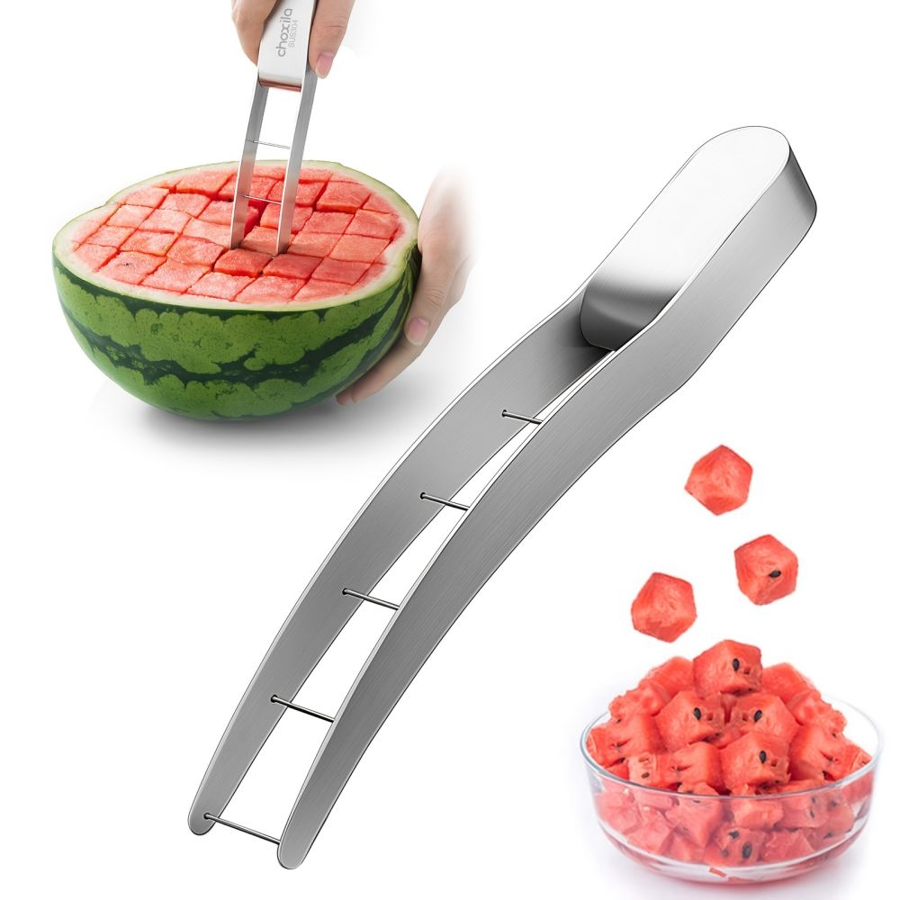 dropship 1pc Watermelon Cutter Slicer, Stainless Steel Watermelon Cube Cutter Quickly Safe Watermelon Knife, Fun Fruit Salad Melon Cutter For Kitchen Gadget