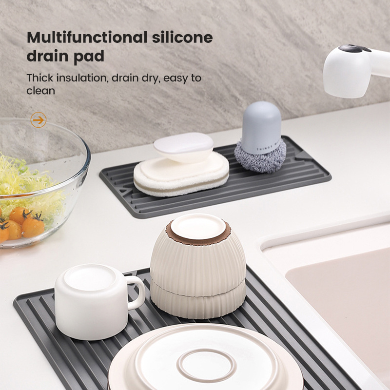 dropship Silicone Square Dish Drying Mat Drain Pad Water Filter Table Placemat Kitchen Heat Resistant Protection Durable Kitchenware