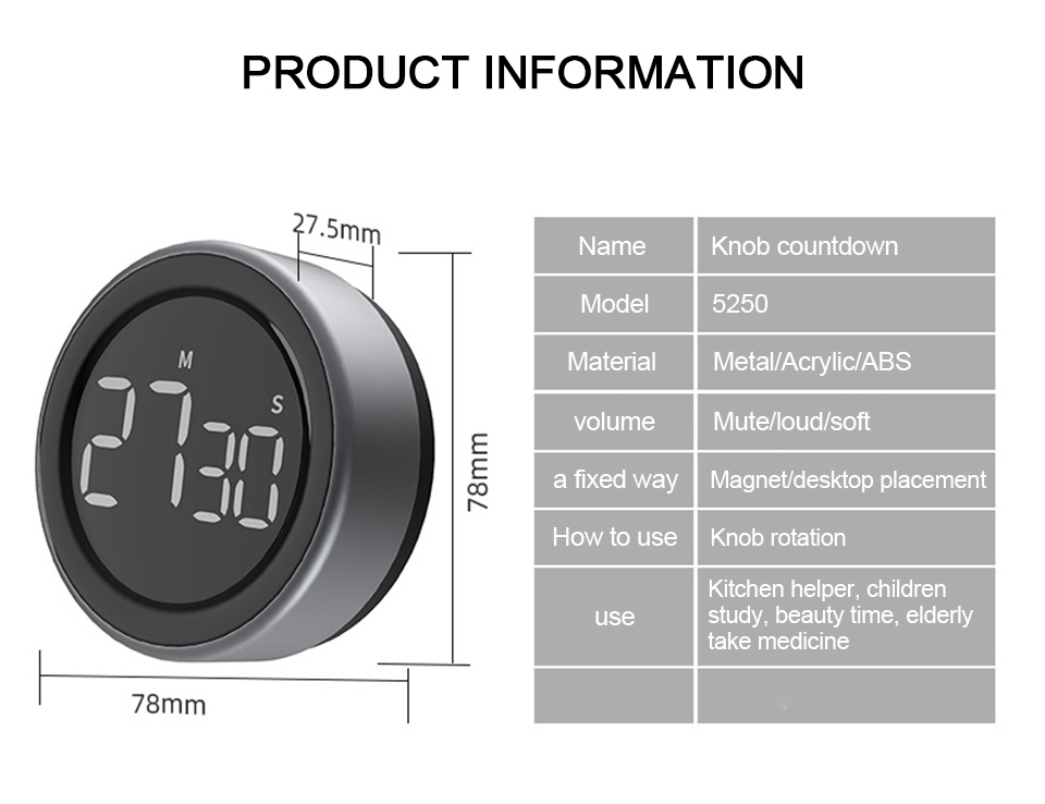 dropship Digital Timer LCD Screen Electronic Rotation Timing Reminder Alarm Clock Study Stopwatch Kitchen Baking Magnetic Countdown Timer