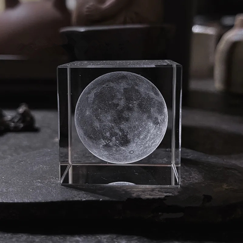 dropship Moon; Cloud; 3D Cube Engraved Crystal Craft Ornaments; Desktop Bedroom Decorations; Creative Birthday Gifts
