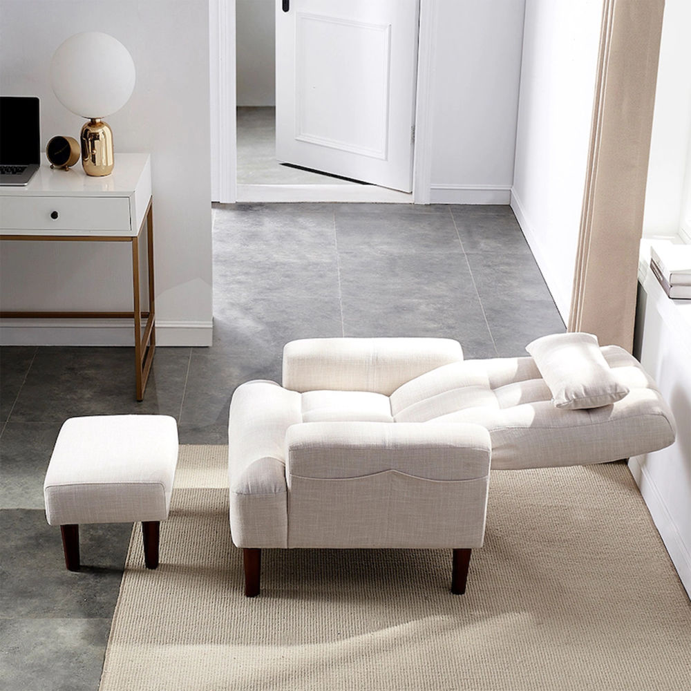 dropship Redde Boo Brand New Modern Design Living Room Cream White Recliner Soft Cozy Sofa Chair With Ottoman