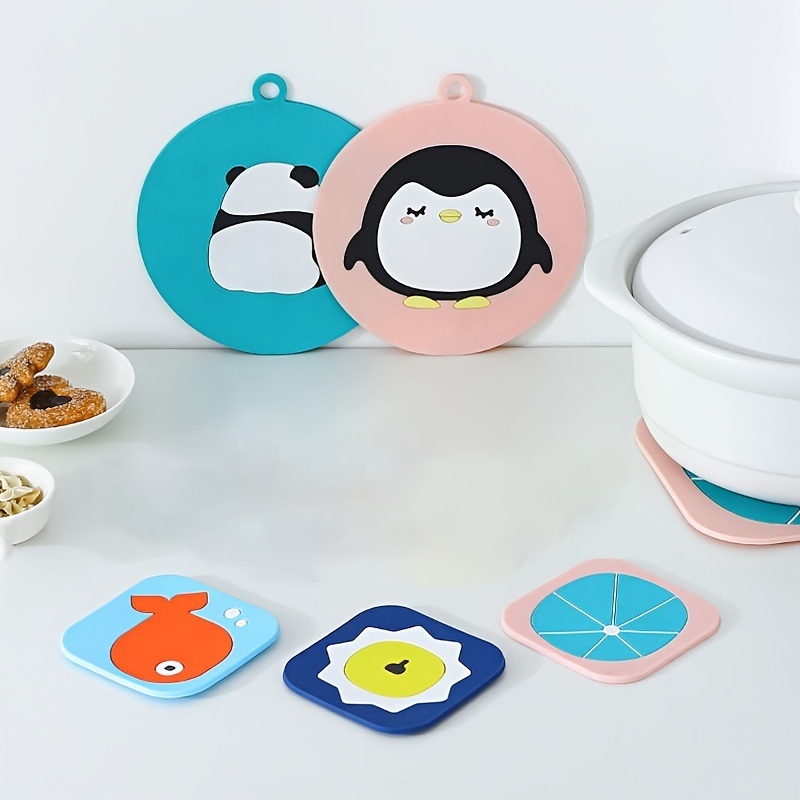 dropship Cartoon Animal Silicone Trivet Set (4pcs Set; 2 Of 6in & 2 Of 3.35in) Heat Resistant & Waterproof Kitchen Coasters; Hot Dish Pads; Cooking & Serving Accessories