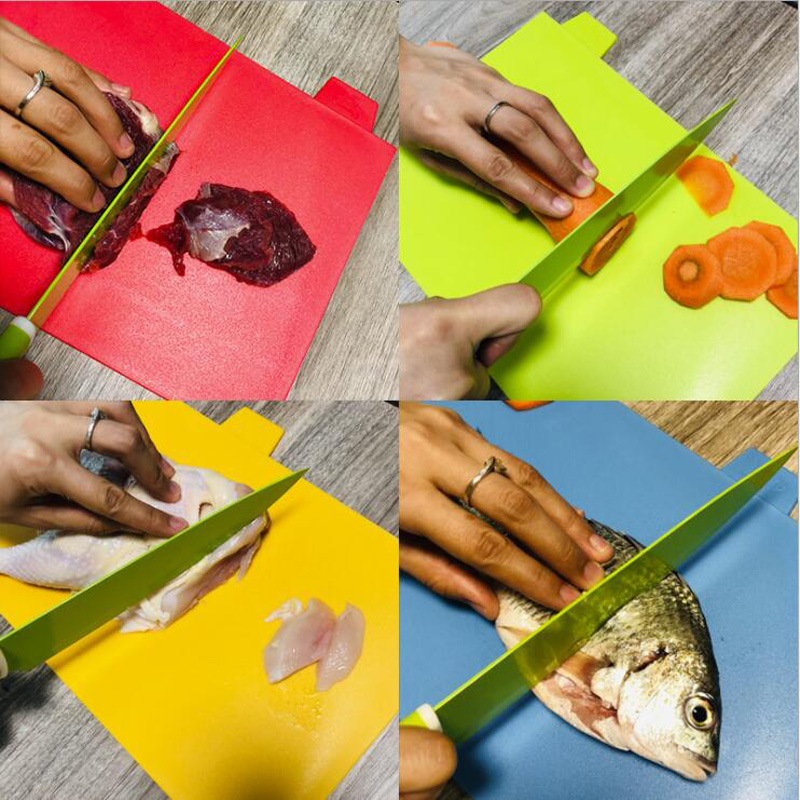 dropship Chopping Board with Stand Set - 4 Pieces Color Coded Cutting Board Mat Set for Kitchen
