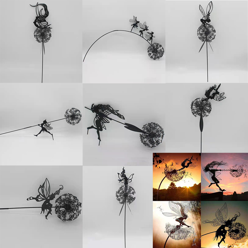 dropship Dandelion Figurine Fairies Pixies Dancing Fairy Statue Steel Wires Fairy Garden Miniature Sculpture Mythical Garden Yard Decor