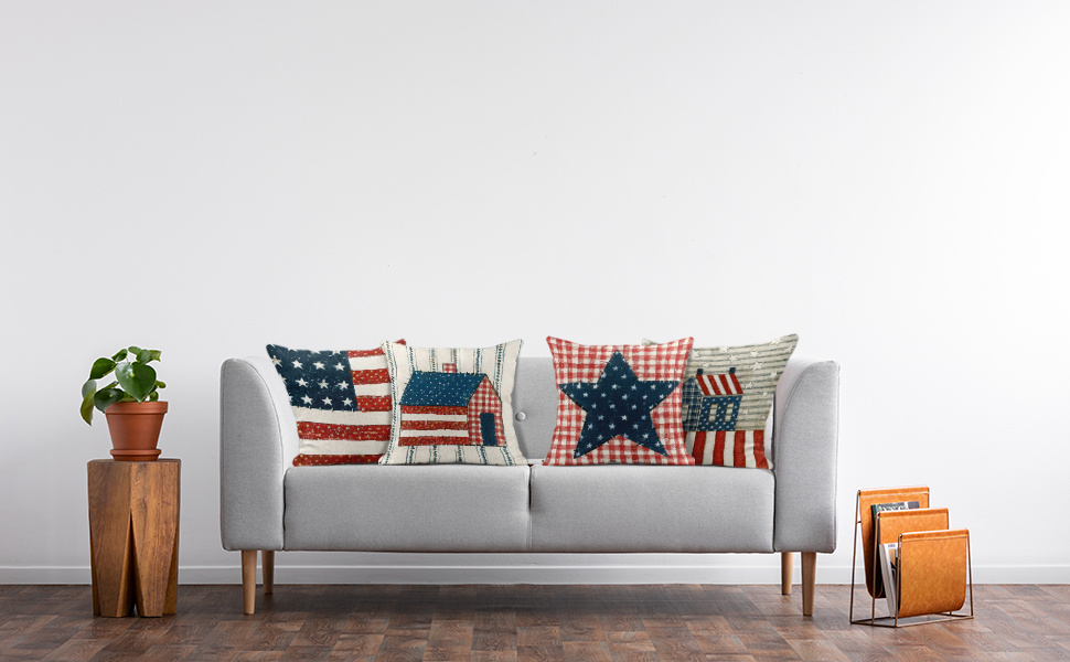 dropship Set of 4 Linen Throw Pillow Covers Day 4Th of July Independence Decorative Pillow Cases