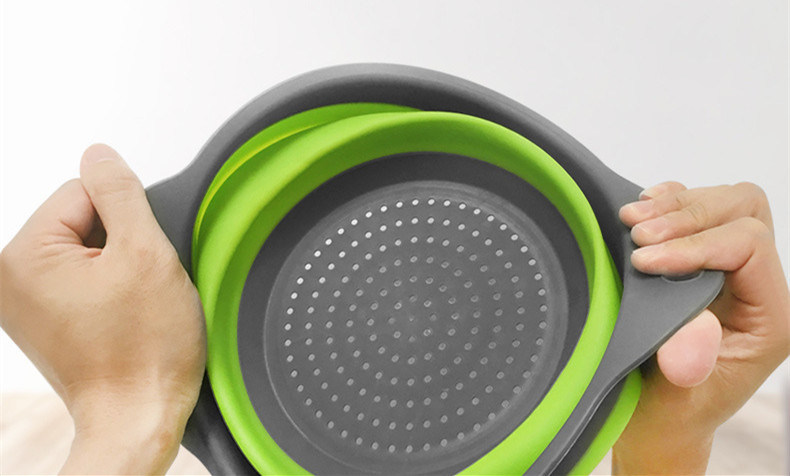 dropship Factory Direct Sales Silicone Foldable Vegetable Basket Kitchen Drain Basket Plastic Vegetable Washing Basin round Creative Vege