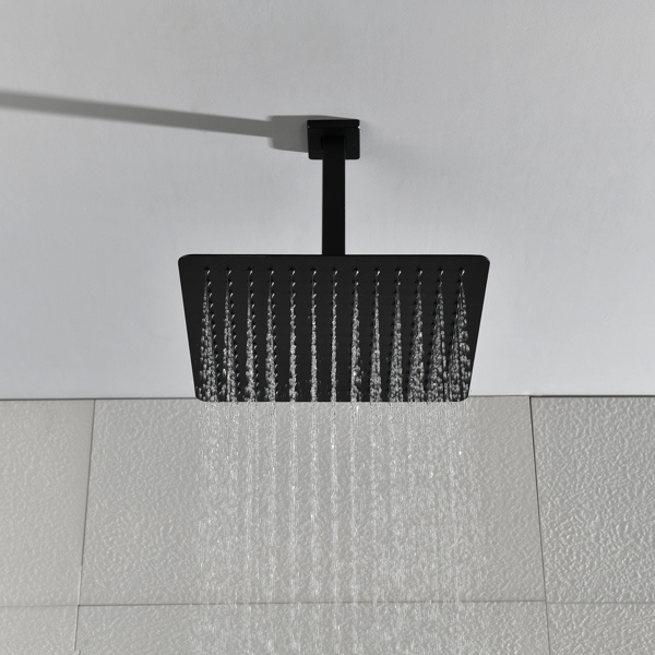 dropship Matte Black Shower Set System Bathroom Luxury Rain Mixer Shower Combo Set Ceiling Mounted Rainfall Shower Head Faucet