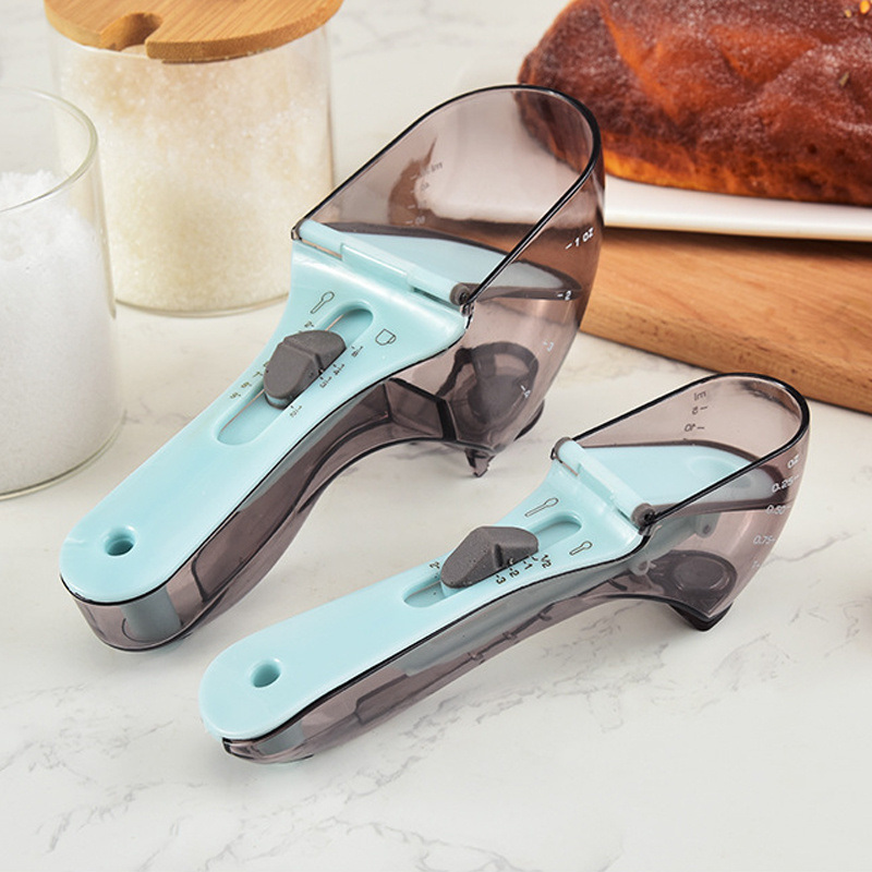 dropship 2pcs Adjustable Measuring Cups And Spoons; Plastic Scoop Measuring Cup With Magnetic; For Dry And Liquid Ingredient; Kitchen Tools