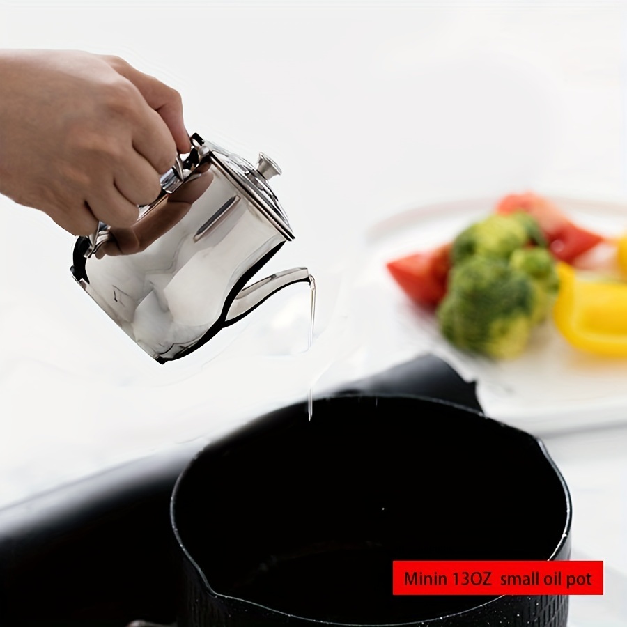 dropship 1pc Mini Stainless Steel Oil Pot With Strainer; Condiment Pot; 13oz; Small Stainless Steel Oil Pot
