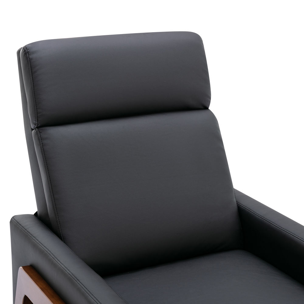 dropship Wood-Framed PU Leather Recliner Chair Adjustable Home Theater Seating with Thick Seat Cushion and Backrest Modern Living Room Recliners, Black(Old SKU:PP289527AAB)