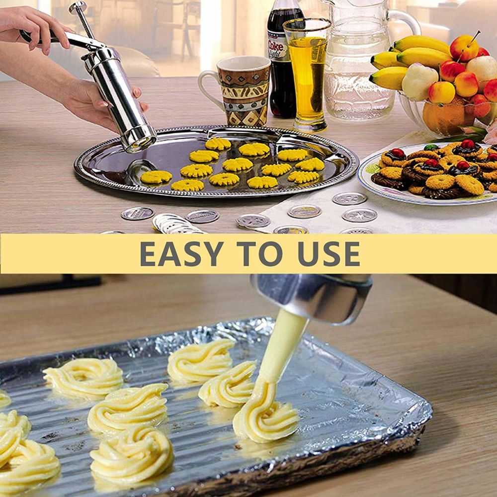 dropship 1 Set; Cookie Press Gun Kit; Includes 20 Cookie Dies And 4 Stainless Steel Nozzle For DIY Biscuit Maker And Decoration Christmas Cookie Making; Kitchen Accessories