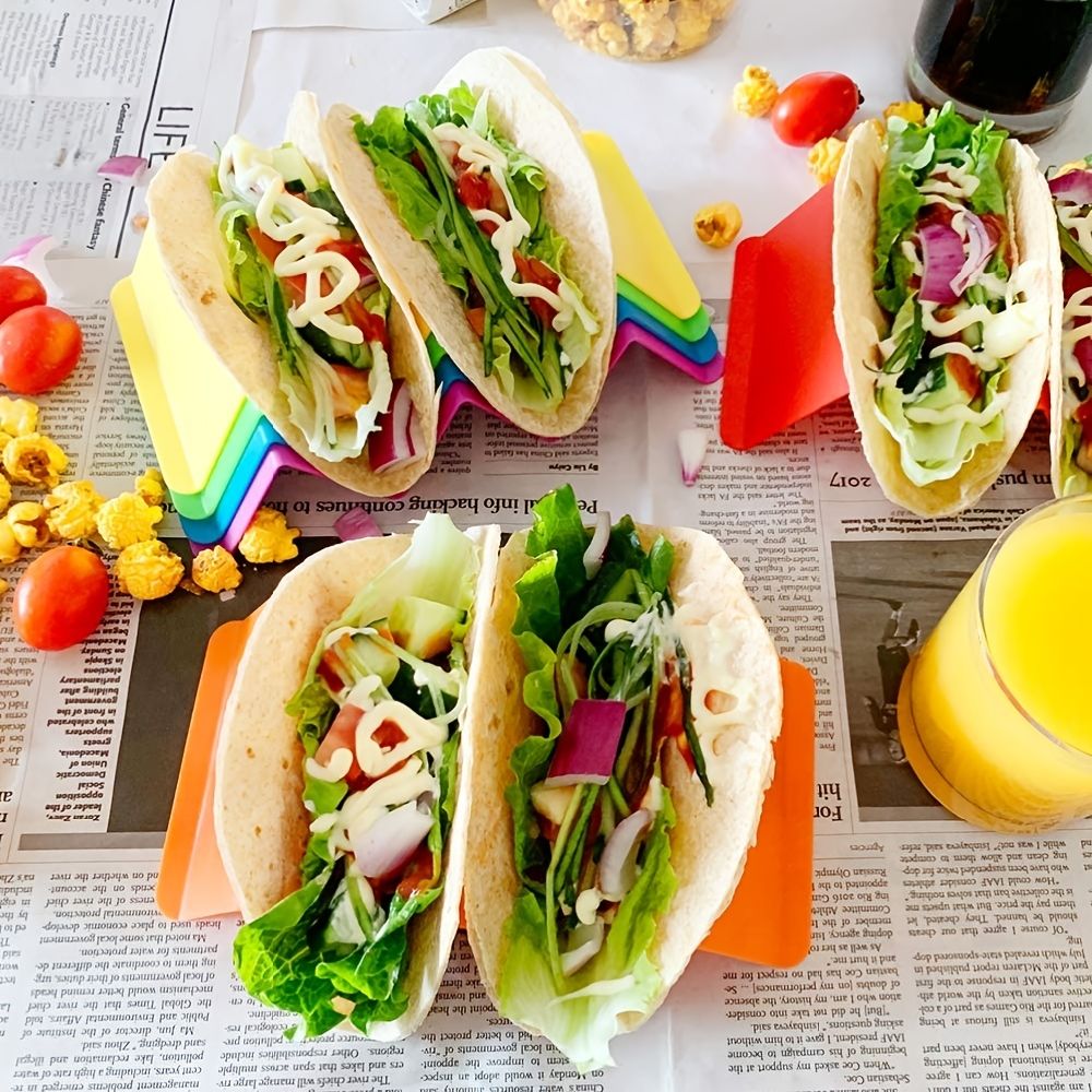 dropship 1pc/6pcs Colorful Taco Holder Stands - Premium Large Taco Tray Plates Holds Up To 3 Or 2 Tacos Each, PP Health Material Very Hard And Sturdy, Dishwasher & Microwave Safe