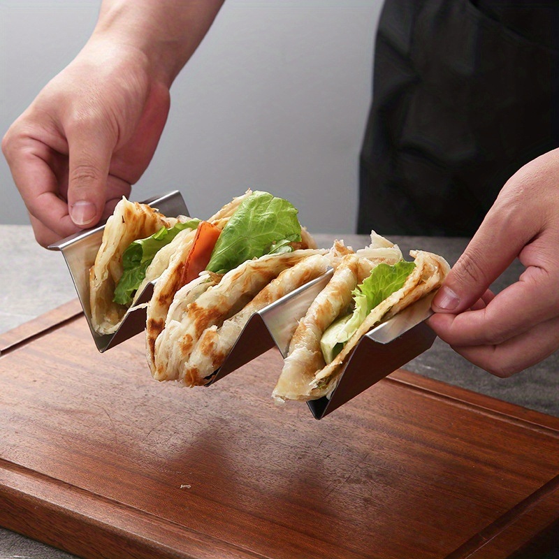 dropship 2pcs Taco Holders; Stainless Steel Taco Bracket Tray; Mexican Tortilla Tray; Suitable For Baking; Dishwasher And Barbecue; Kitchen Accessories