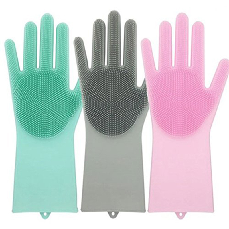 dropship 1 Pair Dishwashing Cleaning Gloves Magic Silicone Rubber Dish Washing Glove For Household Scrubber Kitchen Clean Tool Scrub
