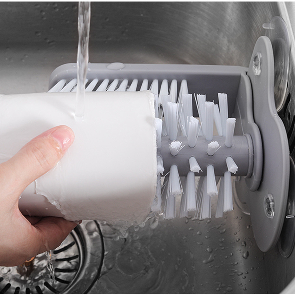 dropship Creative Suction Cup Glass Bottle Cleaning Brush Kitchen Rotate Wash Cup Brush