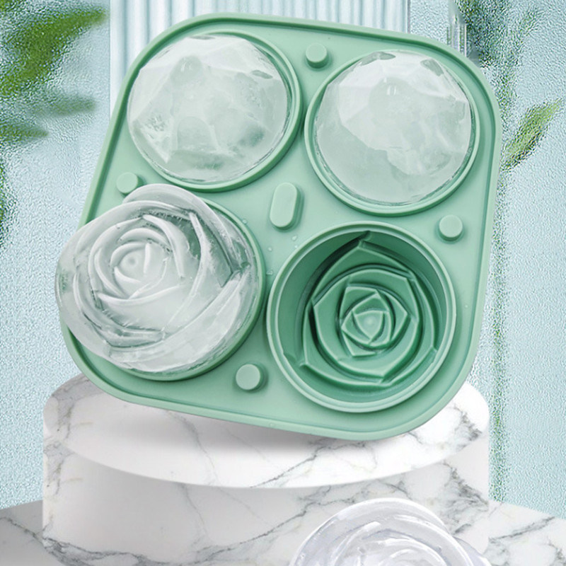 dropship 1pc Rose Ice Cube Mold Tray; Silicone 4-Cell Ice Cube Mold For Whiskey Cocktail Refrigerator Kitchen Utensils