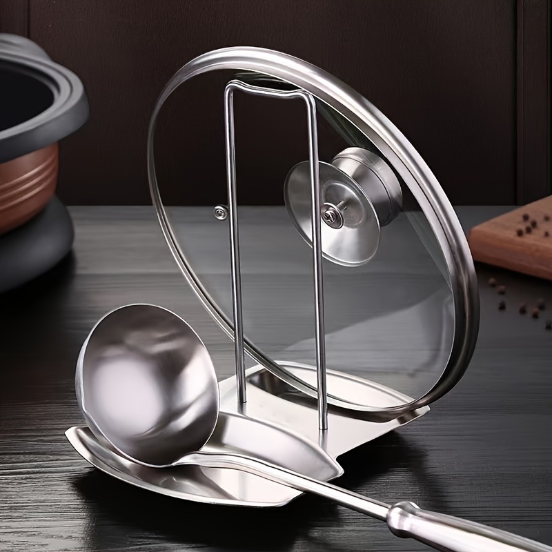 dropship 1pc/Pack; Hole-Free Stainless Steel Seated Pot Lid Holder; Cutting Board Spoon Shelf