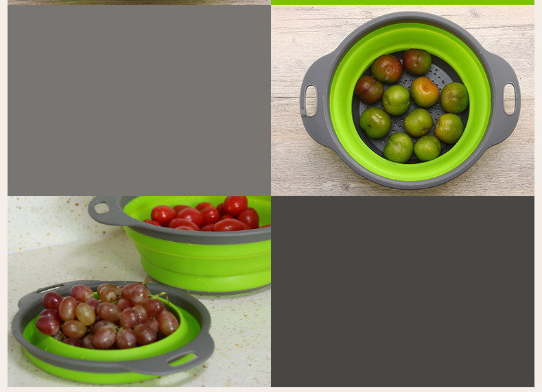 dropship Factory Direct Sales Silicone Foldable Vegetable Basket Kitchen Drain Basket Plastic Vegetable Washing Basin round Creative Vege