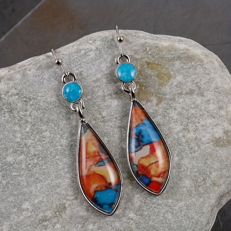 dropship 925 Sterling Silver Natural Turquoise Natural Gemstones Earrings Wedding Engagement Bride Jewelry