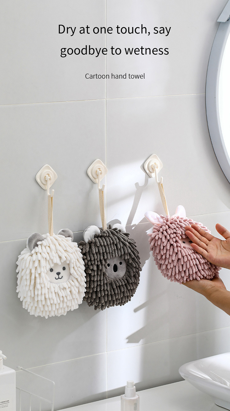dropship 1pc Hand Towel Ball; Cartoon Hanging Towel; Quick Drying; Kitchen And Bathroom; Chenille Lovely Rag; Thickened Towel 6.69"×6.69"