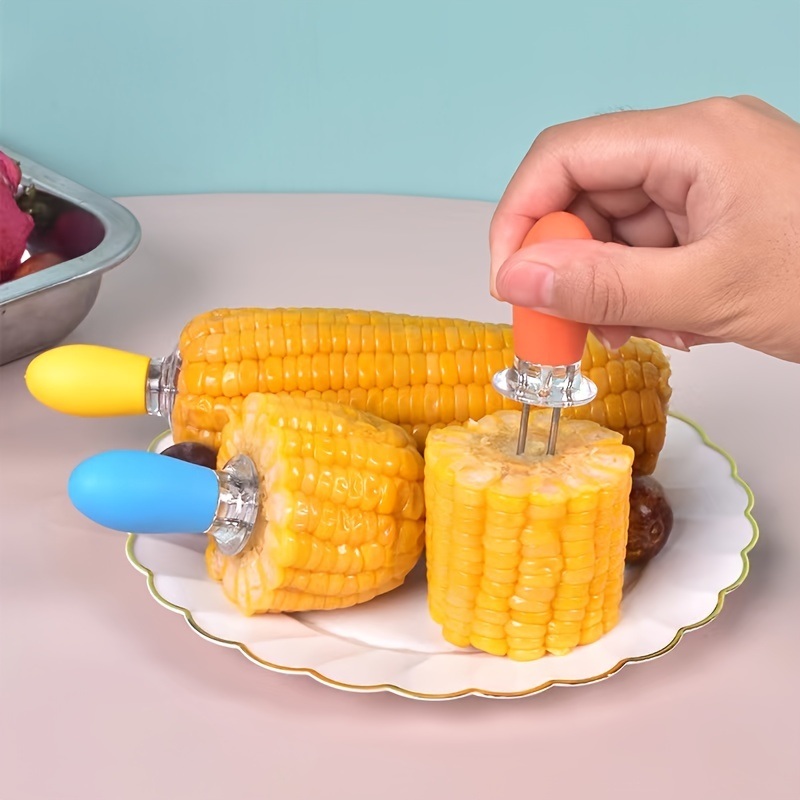 dropship 1 Pair Stainless Steel Corn Needle Barbecue Corn Cob Fork Kitchen Gadgets Barbecue Fruit Fork Corn Insert