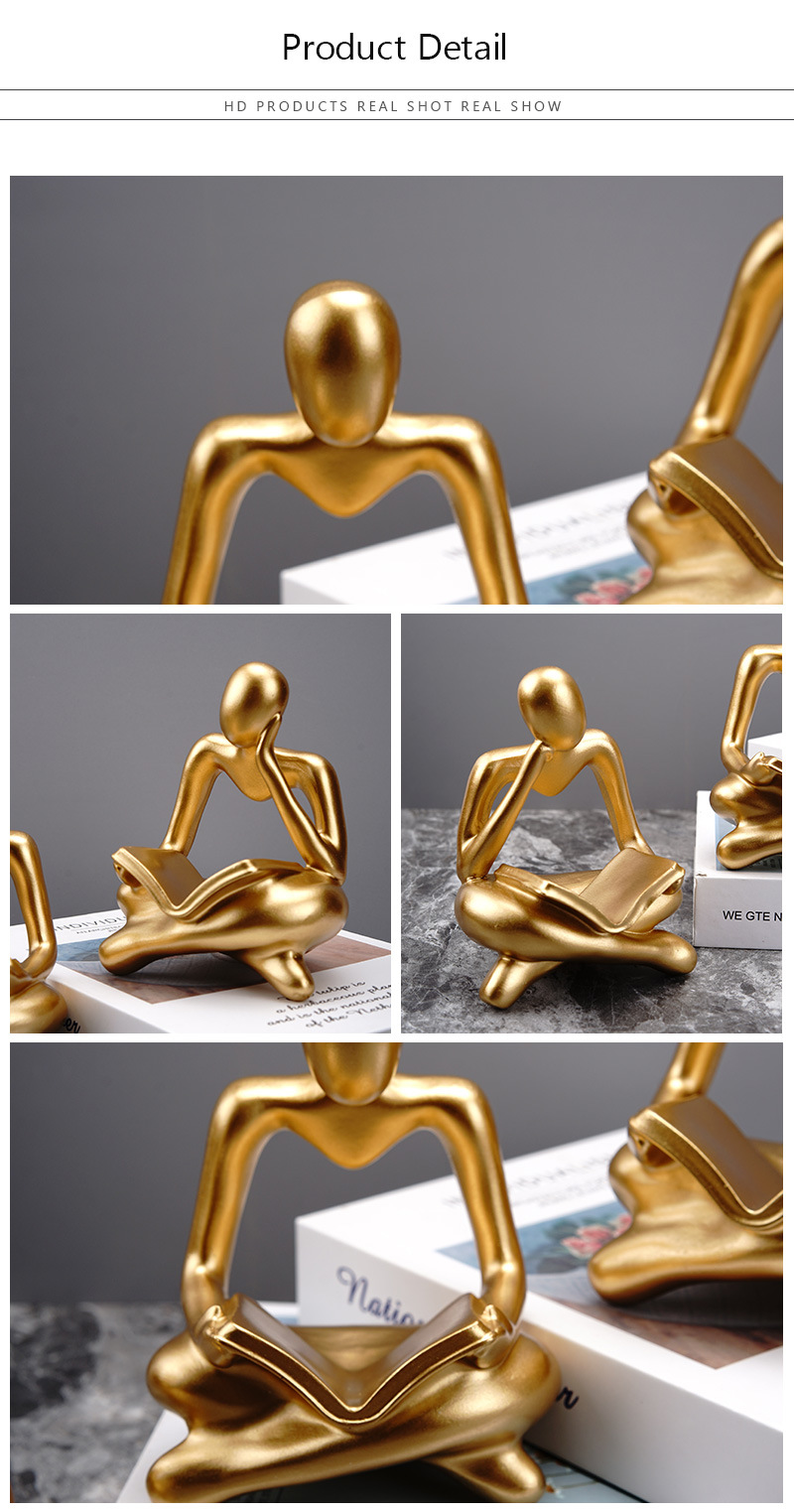 dropship NORTHEUINS Reading Man Resin Figurine for Study Room Desktop Abstract Thinker Figure Ornament Home Living Room Office Decoration