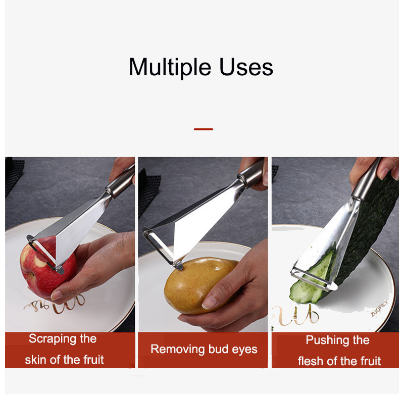 dropship Multifunctional Apple Triangle Push Knife Potato Stainless Steel Fancy Fruit Knife Creative Carving Restaurant Plate Peeling Kni