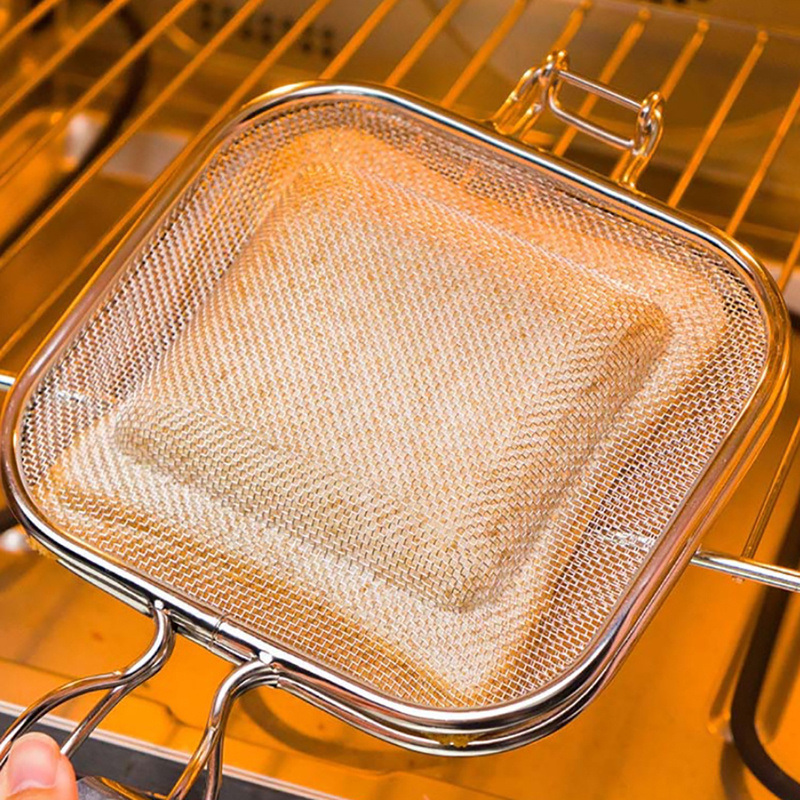 dropship Sandwich Toaster Bread Grill Net Stainless Steel Sandwich Grilling Basket Foldable Sandwich Baking Tool Oven Food Grill Rack