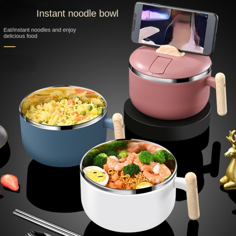 dropship 1pc 304 Stainless Steel Instant Noodle Bowl; Large Capacity Instant Noodle Bowl With Lid; Dual-purpose Anti-scalding Portable Tableware; Student Lunch Box