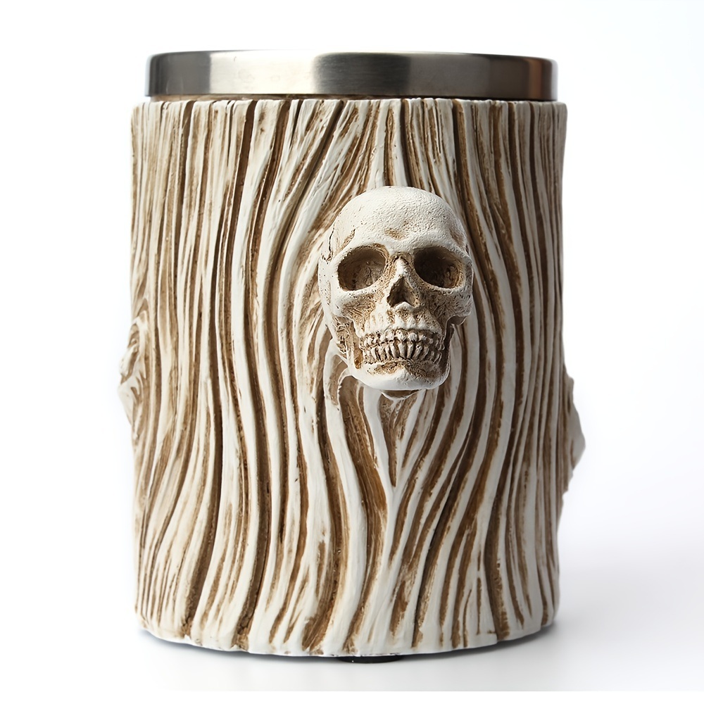 dropship 1pc Retro Resin Stainless Steel Beer Mug Skull Knight Tankard; Halloween Coffee Cups; Viking Tea Mug; Pub Bar Decoration Drinkware