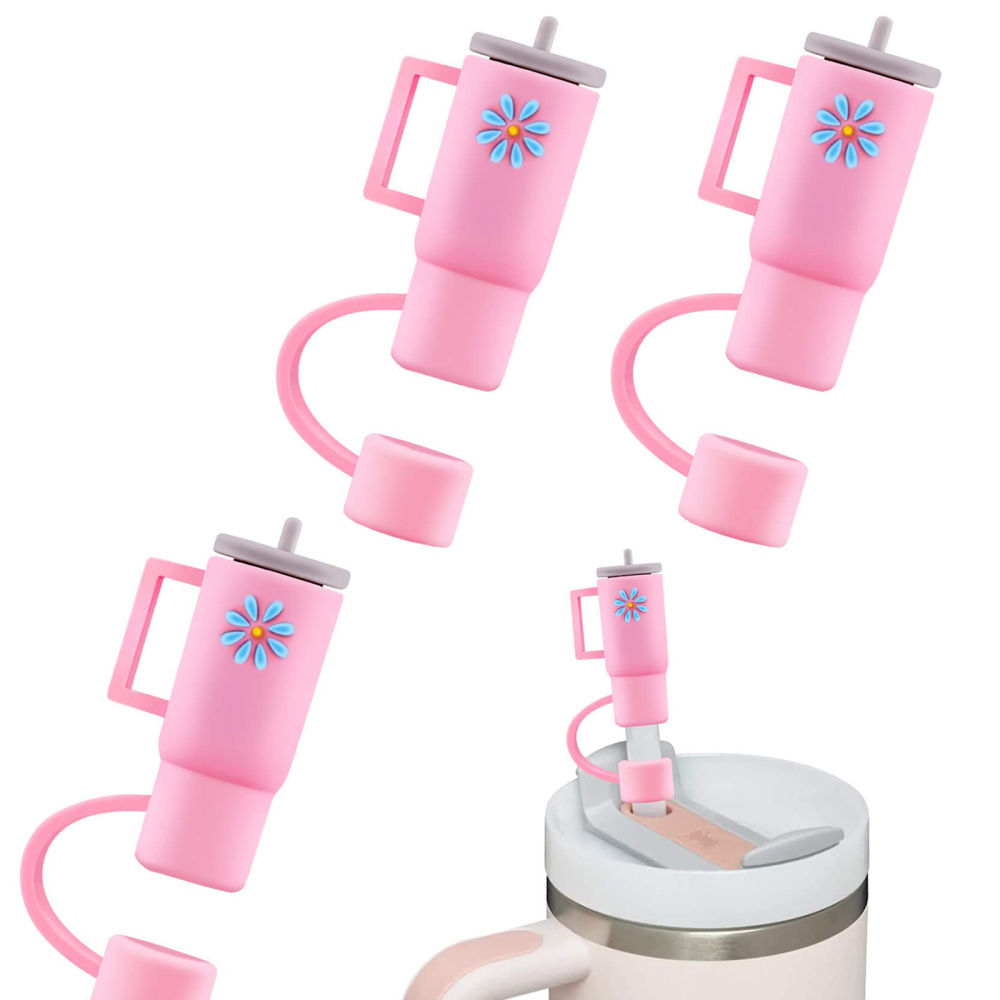 dropship 4Pcs Cartoon Silicone Straw Stopper Cap Fit With Stanley Cup Tools Drinking Dust Cap Splash Proof Plugs It Glass Cup Decoration