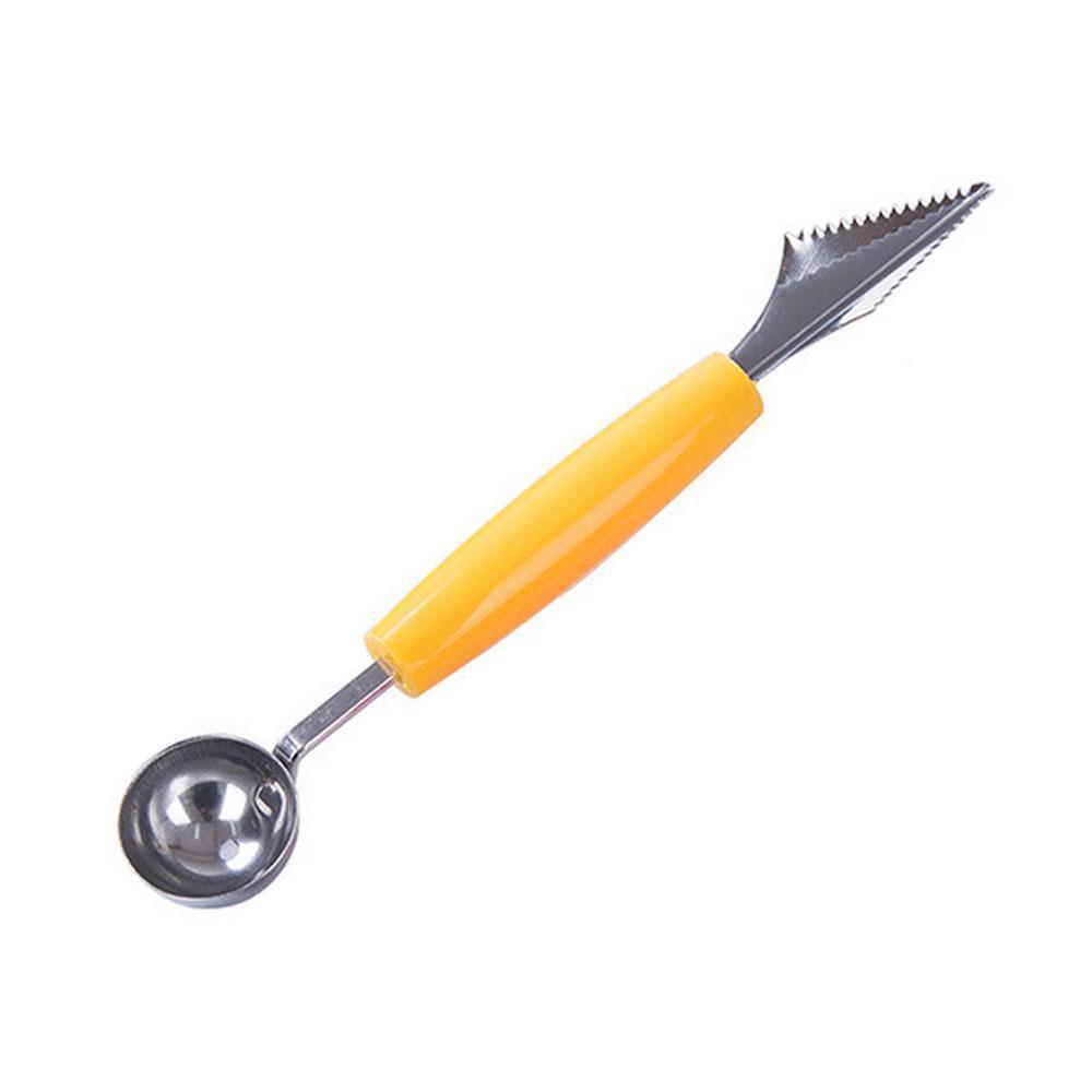 dropship Double Head Stainless Steel Fruit Digging Spoon; Corrugated Carving Knife Watermelon Fruit Platter Tool; Spoon Digger