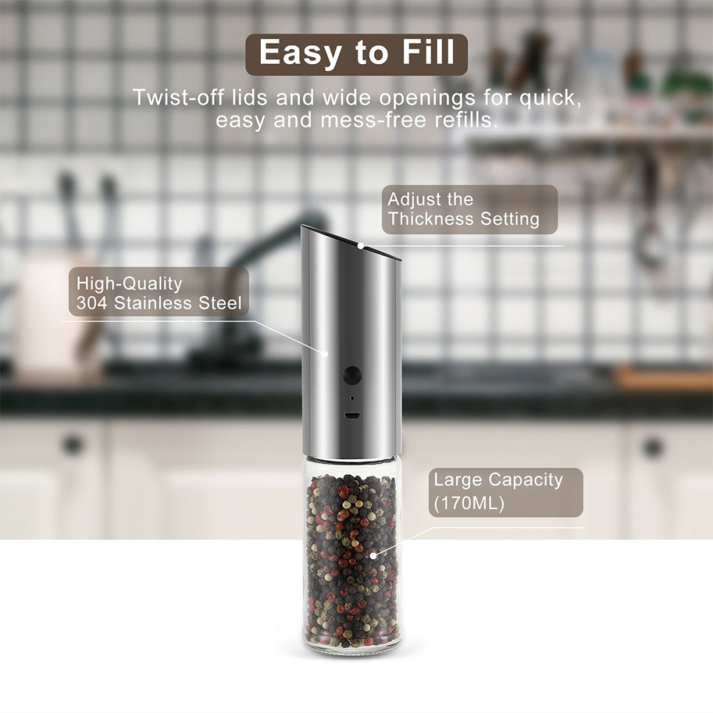 dropship Electric Pepper Grinder 3W Handheld Automatic Pepper Mill USB Charging Pepper and Salt Grinder Electric Spice Grinder with