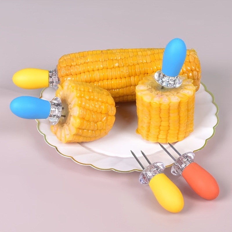 dropship 1 Pair Stainless Steel Corn Needle Barbecue Corn Cob Fork Kitchen Gadgets Barbecue Fruit Fork Corn Insert