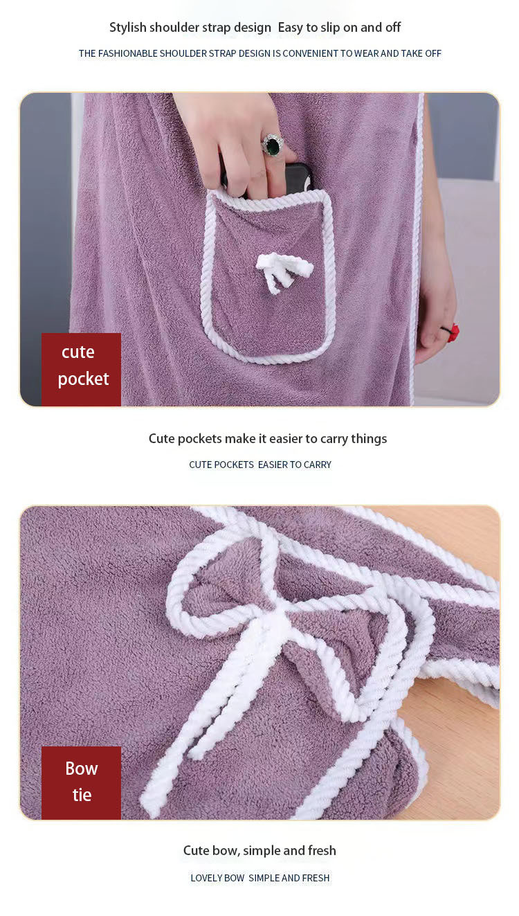 dropship 1pc Wearable Bath Towel, Bowknot Coral Velvet Thickened Bath Skirt For Adults, Water Absorption Quick Drying Bath Towel, Bath Supplies, Bathroom Accessories