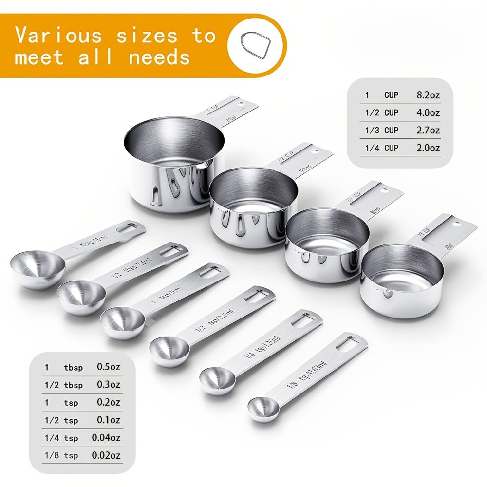 dropship 1 Set Stainless Steel Measuring Cups & Spoons Set; Cups And Spoons; Kitchen Gadgets For Cooking & Baking (4+6) 0.86lb