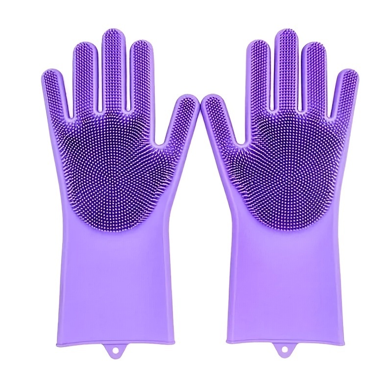 dropship 1pair Kitchen Silicone Dishwashing Gloves; Housework Cleaning Waterproof Insulation Magic Gloves; Dishwashing Brush