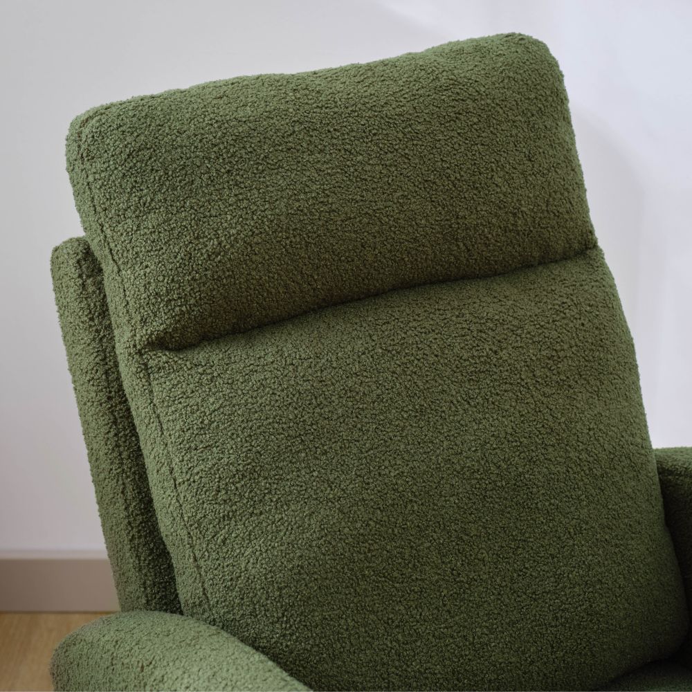 dropship Modern Accent Rocking Chair Rocking Chair with Solid Wood Legs, Upholstered Nursery Glider Rocker, Comfy Armchair with Side Pocket, Living Room Lounge Arm Chair with High Backrest (Dark green,teddy)