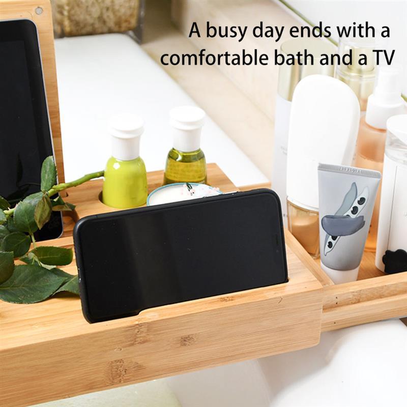 dropship Bathtub Serving Tray Bamboo Bath Bridge Useful Storage Rack Shelf Telescopic Tablet Holder For Bathroom Home Bathtub Rack