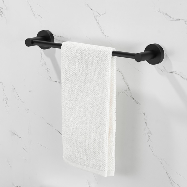 dropship Bathroom Hardware Set; Thicken Space Aluminum 6 PCS Towel bar Set- Matte Black 24 Inches Wall Mounted