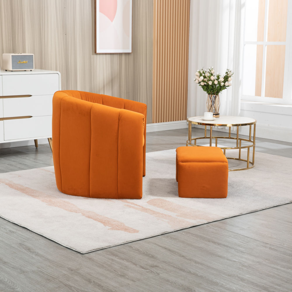 dropship COOLMORE Accent Chair with Ottoman, Mid Century Modern Barrel Chair Upholstered Club Tub Round Arms Chair for Living Room