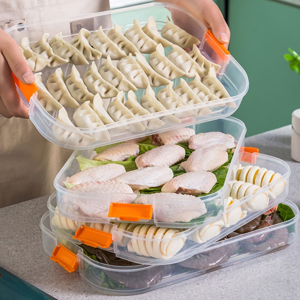 dropship 1pc Refrigerator Dumpling Storage Box; Frozen Dumplings Multi-layer; Household Large Capacity Dumpling Box Multifunctional 11.8in/8in
