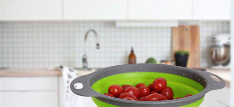 dropship Factory Direct Sales Silicone Foldable Vegetable Basket Kitchen Drain Basket Plastic Vegetable Washing Basin round Creative Vege