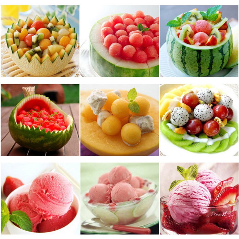 dropship Double Head Stainless Steel Fruit Digging Spoon; Corrugated Carving Knife Watermelon Fruit Platter Tool; Spoon Digger