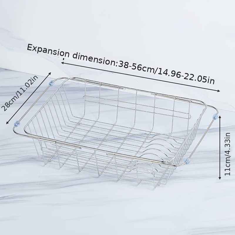 dropship 1pc Drain Rack; Drain Basket; Stainless Steel Kitchen Basket; Home Utensil Holder; Sink Basket; Retractable Sink Rack Suitable For Rectangular Sink Bowl Plate Organizer Storage